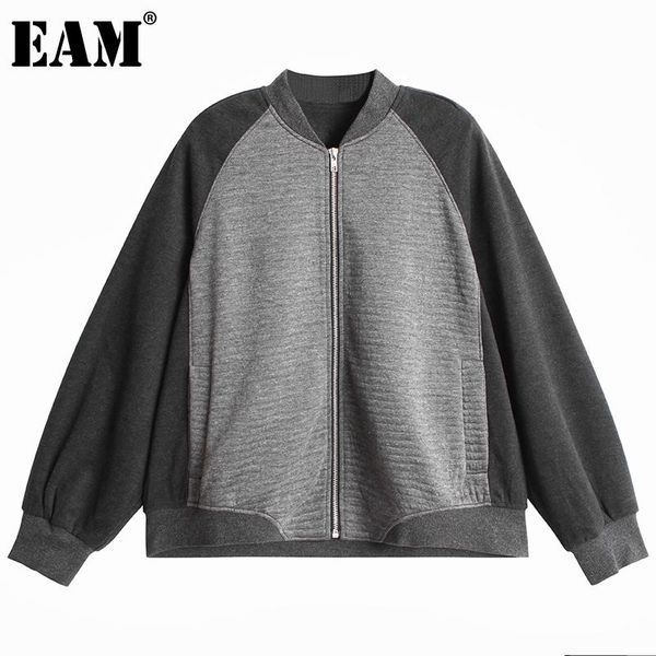 

eam] loose fit striped spliced big size jacket new stand collar long sleeve women coat fashion tide autumn winter 2021 1dd2691, Black;brown