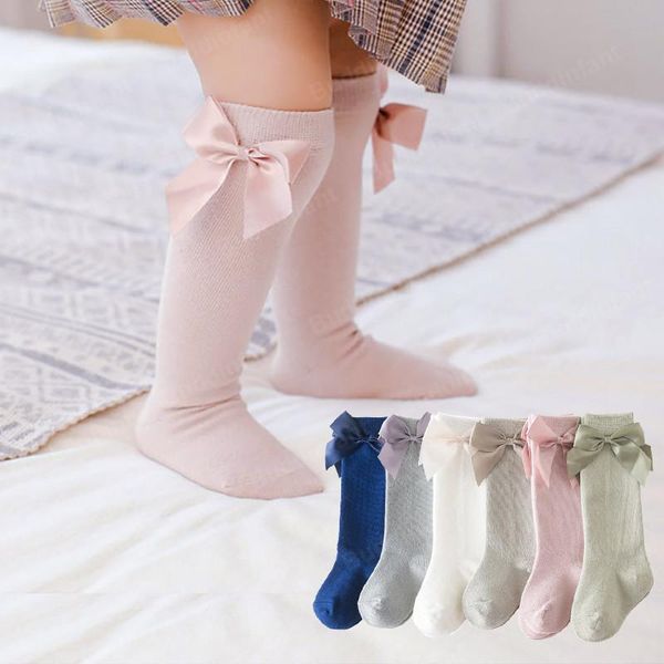 

children's socks for girls knitting in tube socks female baby warm cotton fashion with bow princess baby girl 1-7t, Pink;yellow