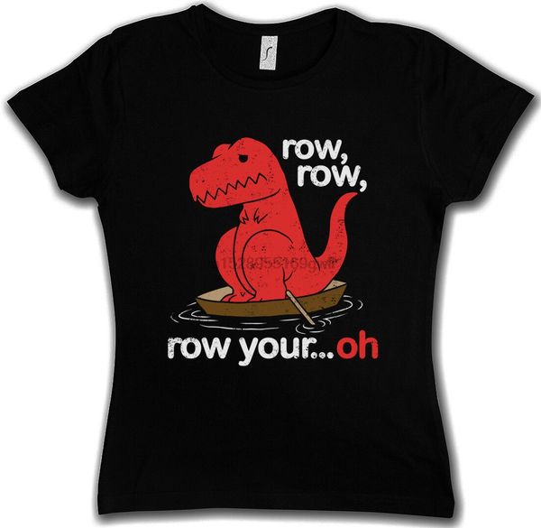

row row oh womens t-shirt tyrannosaurus t-rex dino dinosaur t rex fun boat arm sport hooded sweatshirt hoodie