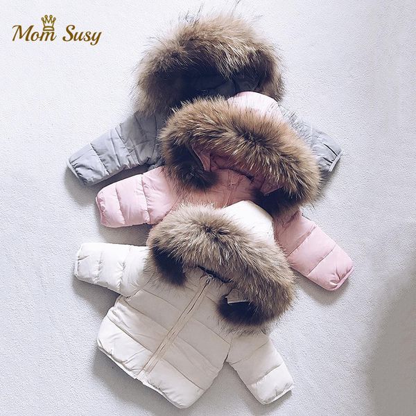 

baby boy girl winte down jacket thick cotton padded infant toddler fur hooded coat solid snow suit zipper baby clothes 1-7y 0930, Blue;gray