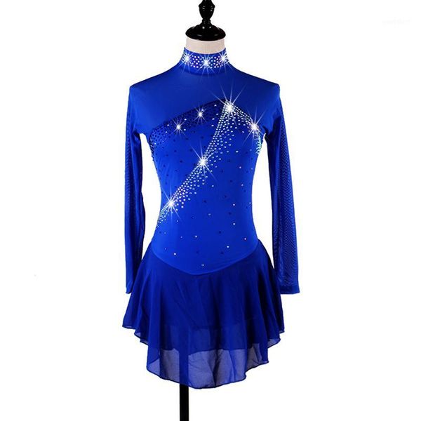 

figure skating dress women girl ice skating dress royal blue gymnastics costume custom b1021, Black;red