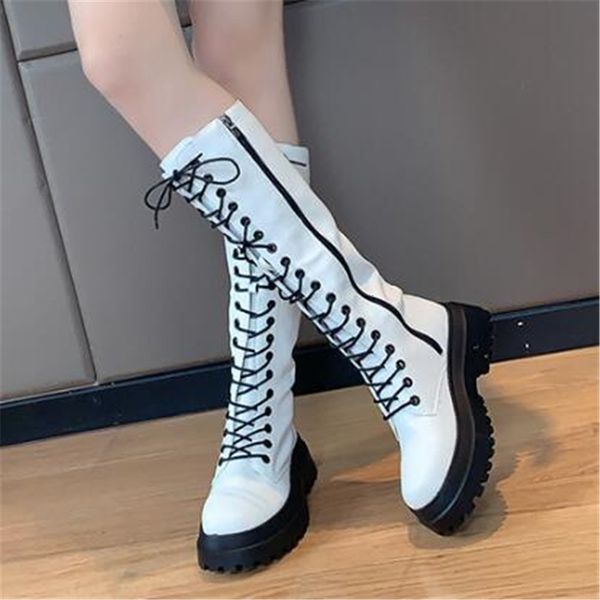 

black 2021 new fashion white leather women heels knee woman high front rentals even female boots 35-40 jwt6