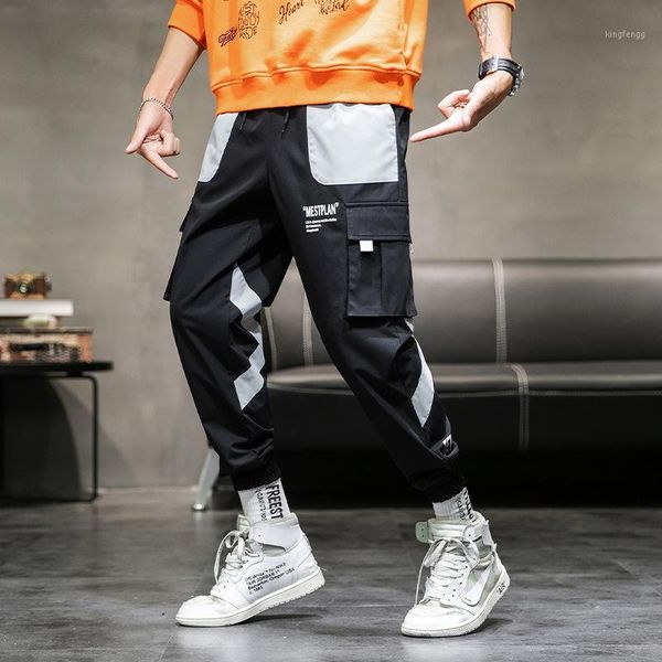 

spring autumn casual overalls men pants men loose joggers pants fashion male spliced trouser mid waist mens clothes1, Black
