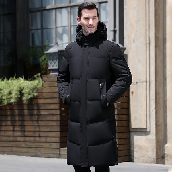 

2020 new men down jacket mens winter coat long parkas white duck down coats fur hooded thick warm business casual male outerwear, Black
