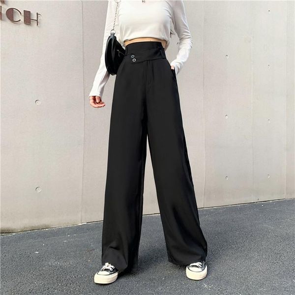 

black high-waist drape wide leg pants women's spring and autumn 2020 new loose all-match casual pants thin suit, Black;white