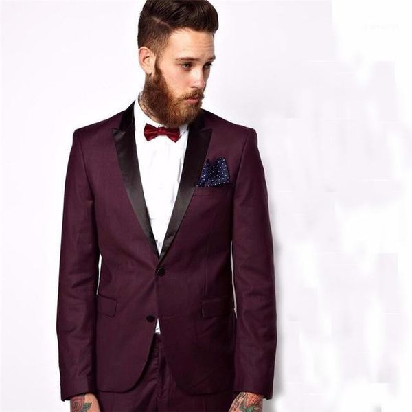

men's suits & blazers groomsmen peaked black lapel groom tuxedos burgundy mens suit wedding man (jacket+pants+tie) suits1, White;black
