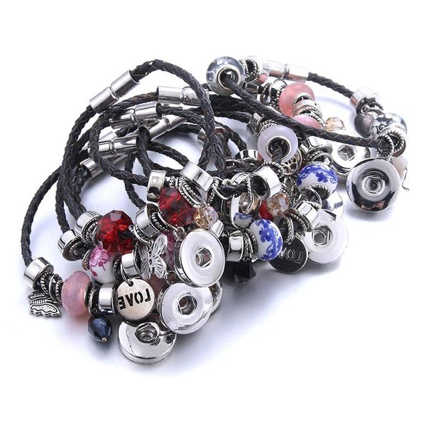 

10pcs/lot 18mm snap bracelet multilayer leather bracelet bangles wristband bracelet snap button jewelry fit 18mm snap buttons q sqcisb, Golden;silver