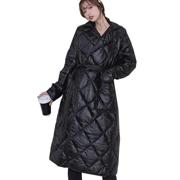 

women solid color parka winter down cotton coat 2021 new mid length down padded jacket fashion loose female warm outerwear bc76, Black