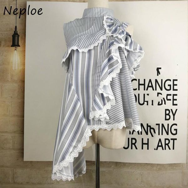 

women's blouses & shirts neploe striped irregular blouse women summer 2021 fashion stand collar sleeveless ladies blusa casual female, White