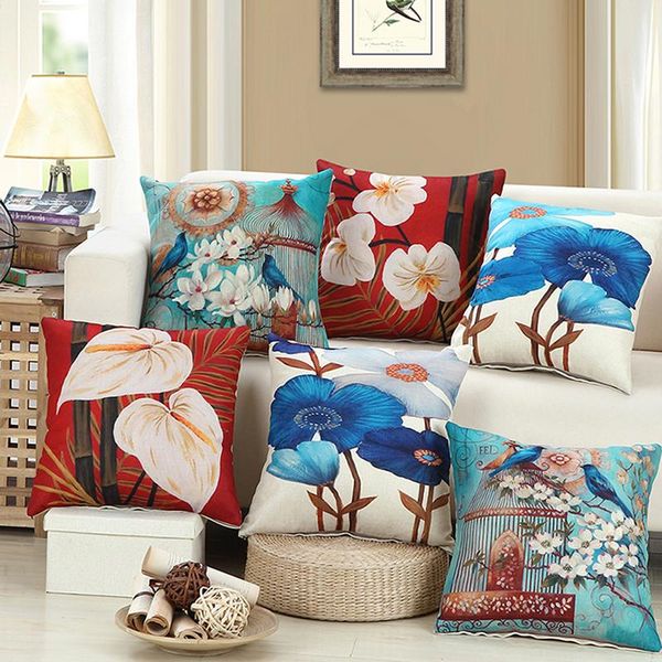 

spring flower home cushion covers linen colorful pillow cover sofa bed nordic style decor pillow case almofadas 45x45cm