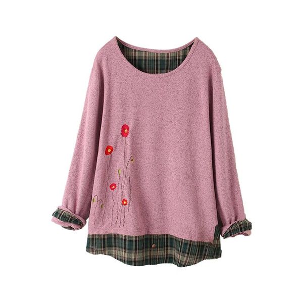 

women's retro blouse shirt art floret embroidery cotton and linen ovesized 5xl o-neck long sleeves casual winter blouse, White