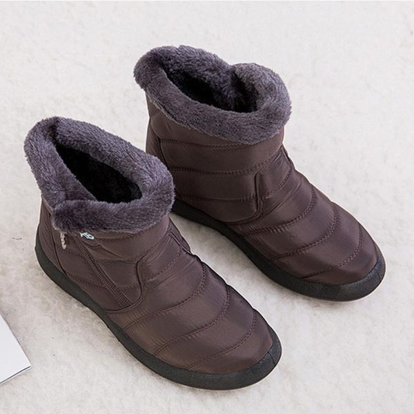

women solid ankle shoes outdoor fashion casual winter warm walking non slip plush lined ladies waterproof snow boots side zipper, Black