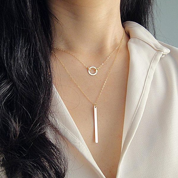 

fashion simple geometric pendant tassel necklace charming women's multi-layer clavicle chain accessories ladies party jewelry, Silver