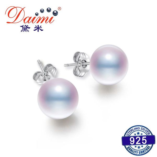 

stud daimi high pearl studs earrings white freshwater 925 sliver fine jewelry for women, Golden;silver
