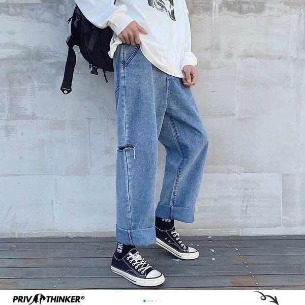 

straight ripped fashion mens jeans 2020 summer oversize 5xl jeans man loose high street collage male denim pants1, Blue