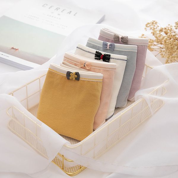 

2021 new bowknot japanese underwear girls pure cotton women's mid-waist sweet briefs panties, Black;pink