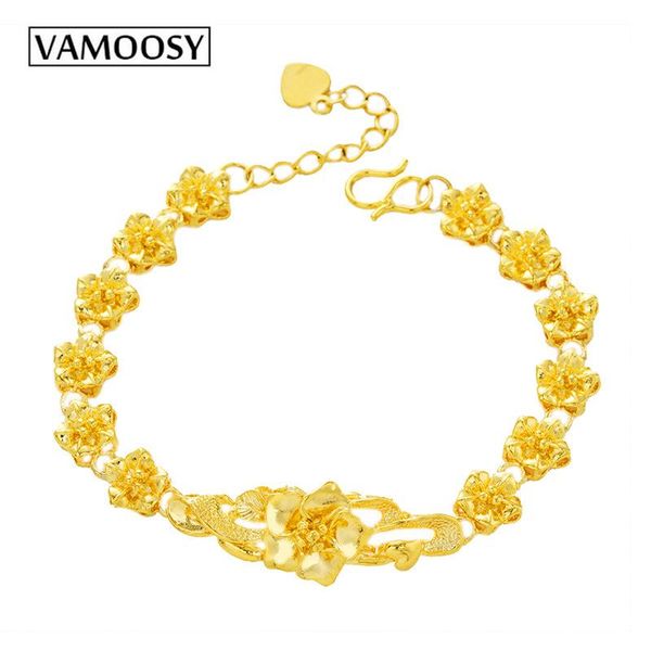 

vamoosy 2020 new fashion copper hand carving flower women bracelet friendship shiny jewelry boho 24k gold color accessories, Black