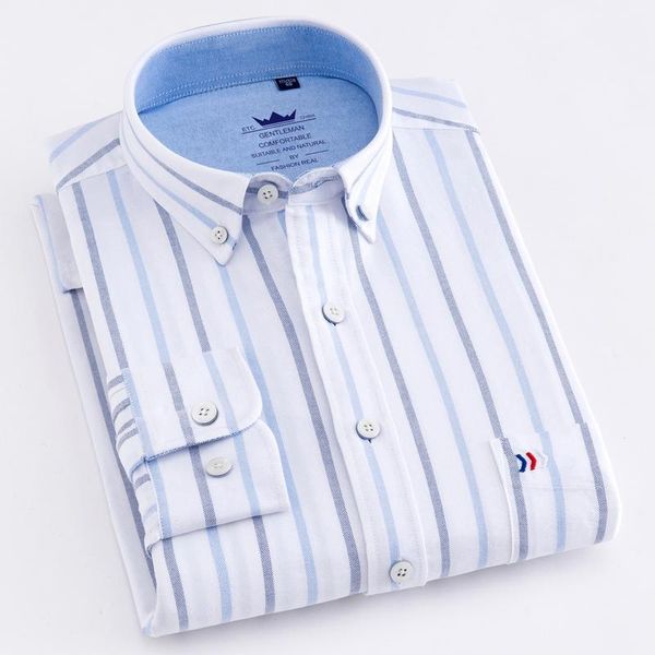 

men's 100% oxford cotton regular-fit long sleeve button down shirts single patch pocket casual solid/plaid/striped shirt1, White;black