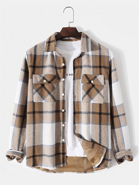 

men plaid flap pocket overcoat without blouse z0gu#, Black;brown