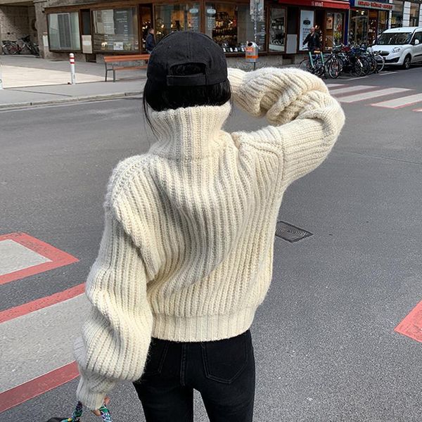 

autumn and winter 2020 new women turtleneck sweater korean style ladies sweater solid color thickened zipper female1, White