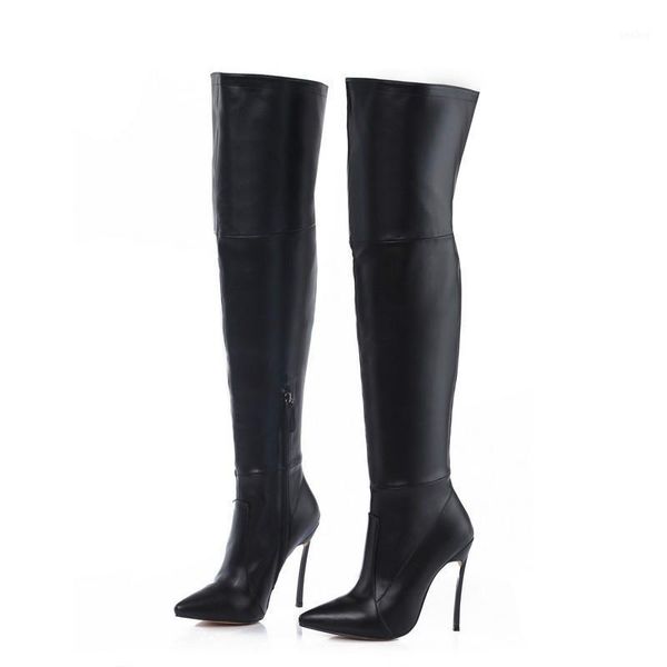 

prichicella iron heel genuine leather brown women thigh high boots high heeled tall gladiator booties size34-421, Black