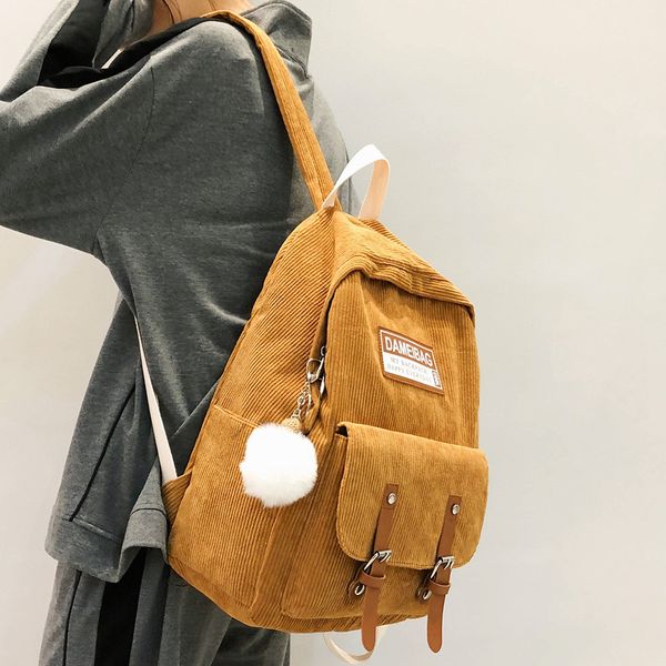 

stripe cute corduroy backpack kawaii women school bag teenage luxury girl backpack harajuku female fashion bag student lady book c1023