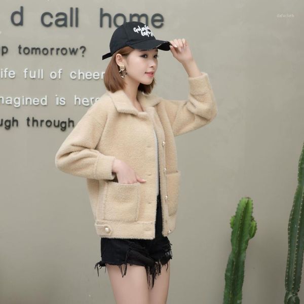

women 2021 autumn winter new imitation mink velvet short coat female loose knit cardigan jacket ladies solid color outwears w5691, White