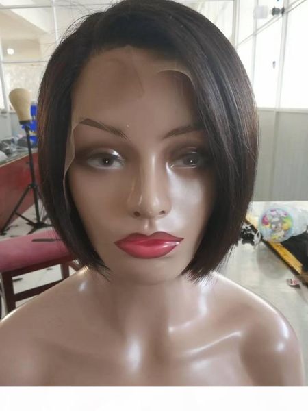 

short bob brazilian glueless lace front human hair wigs with bangs short human hair wigs for black women pixie cut straight wigs, Black;brown