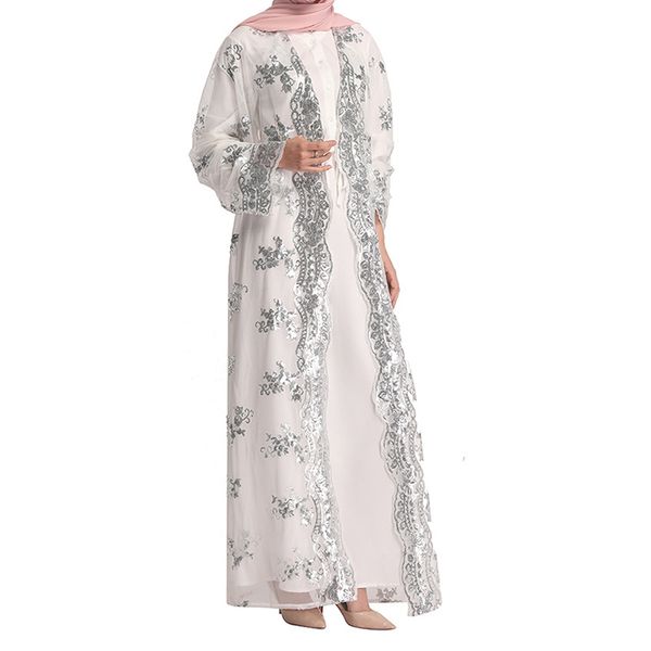 

2021 new luxo muulmano malha vestido cardigan lantejoulas quimono longo robe jubah vestidos festa oriente mdio eid ramadan fjz4, White;black