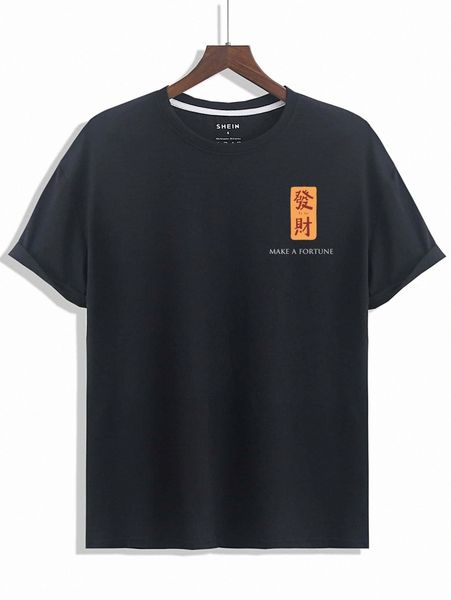 

men chinese letter graphic drop shoulder tee x4dv#, White;black