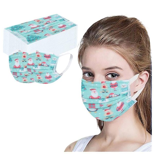 

100шт desechable unisex printed рождество мягкие маски для взрослых 3 слоя маски санта-клауса для лица маска для взрослых protective mascari