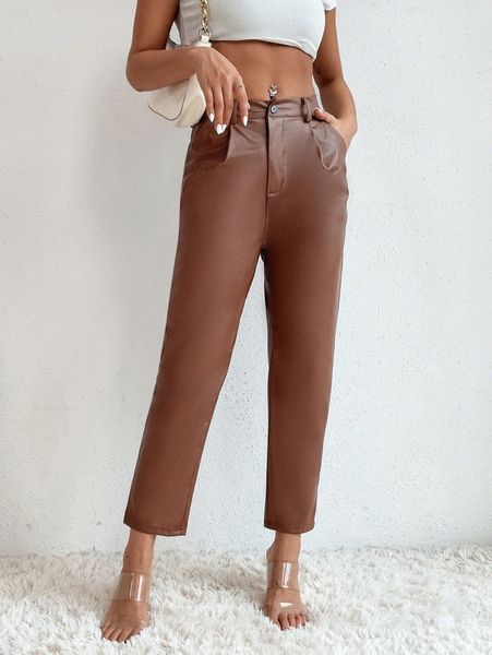 

petite slant pocket pu pants y1w0#, Black;white