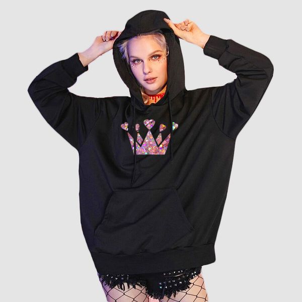 

crown print diy sweatshirts womens trendy casual pullovers blingbling print diy hoodies 2020fw women casual hoodies