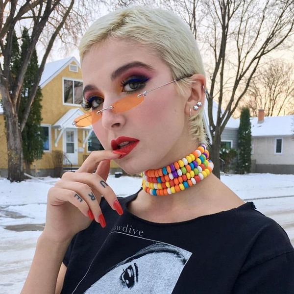 

royal girl rectangle rimless sunglasses women men brand designer small frame eyeglasses for male ocean lens shade uv400 ss159, White;black