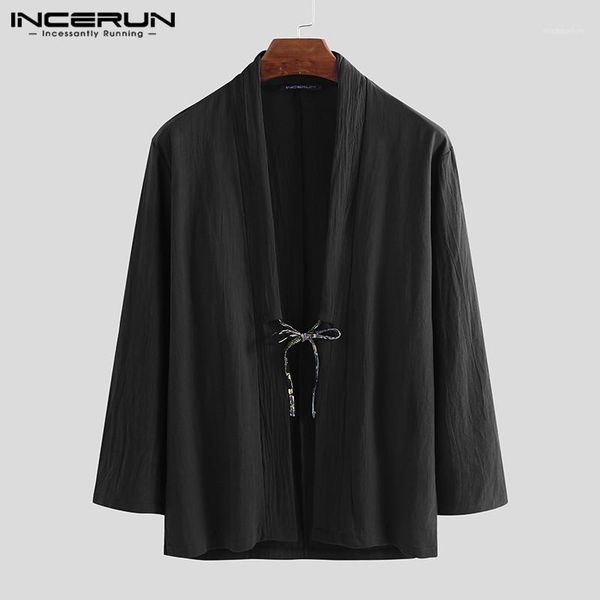 

men's jackets men outerwear casual cotton long sleeve solid streetwear 2021 kimono cardigan chinese style coats retro s-3xl1, Black;brown