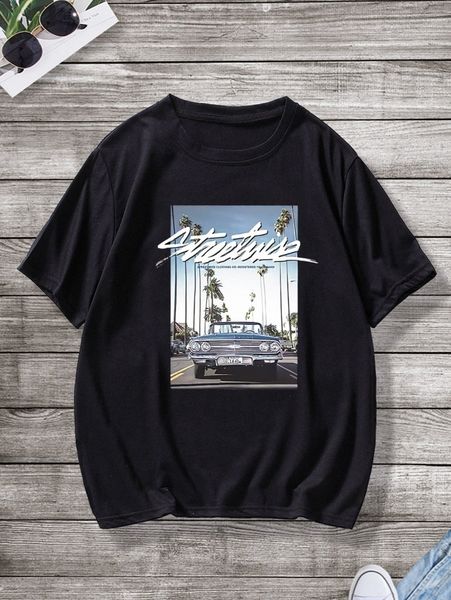 

men letter & car print tee e8ls#, White;black