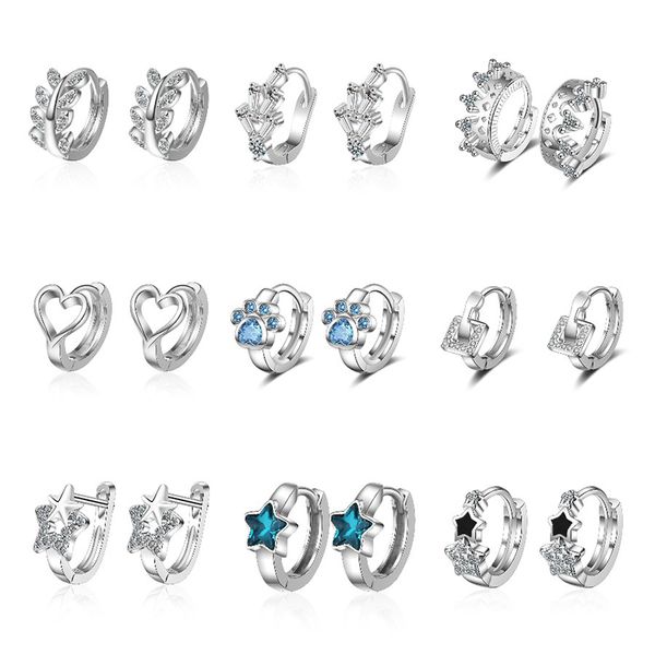 

hoop & huggie gold silver color small earring for women girl 2021 cute heart star shape cubic zirconia pendientes, Golden;silver