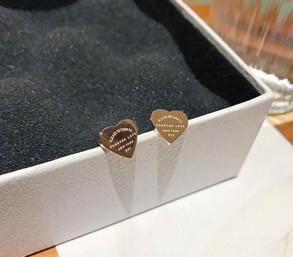 

yun ruo sweet letters heart stud earring rose gold woman gift titanium steel jewelry never fade hypoallergenic drop11, Golden;silver