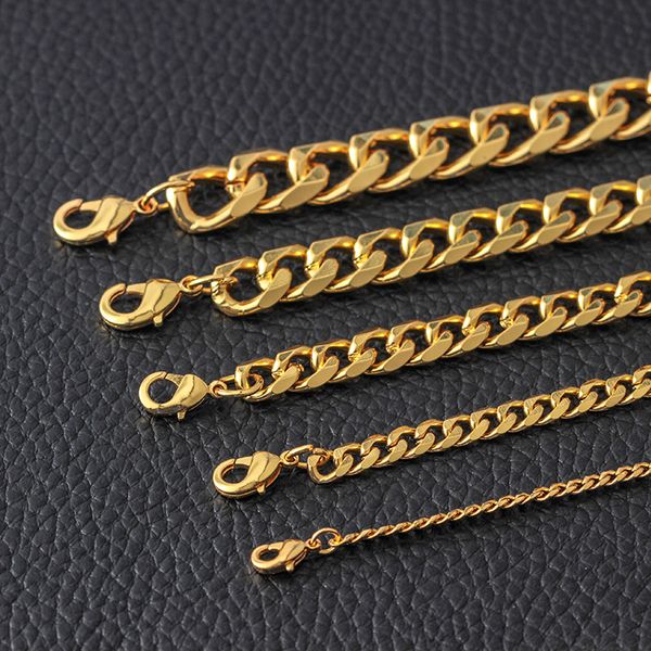 

3mm-11mm stainless steel link bracelets bangle gold silver black mens bracelet jewelry, Golden;silver