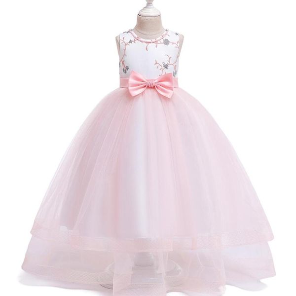 

cross-boundary long dress bow embroidered flower nail bead princess net drag-down girl evening kg-8, Red;yellow