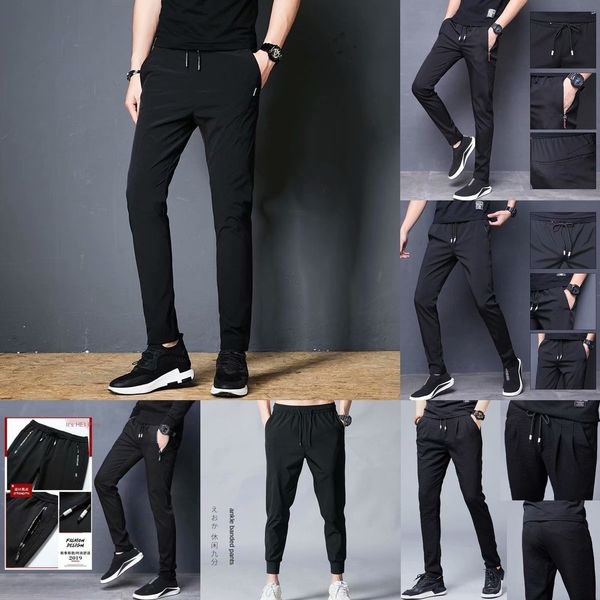 

tjf58 весна и брюки тонкий лед шелковый спорт спорт trousersmen лето свободный большой размер жира упругие случайные брюки талии мужские брю, Blue