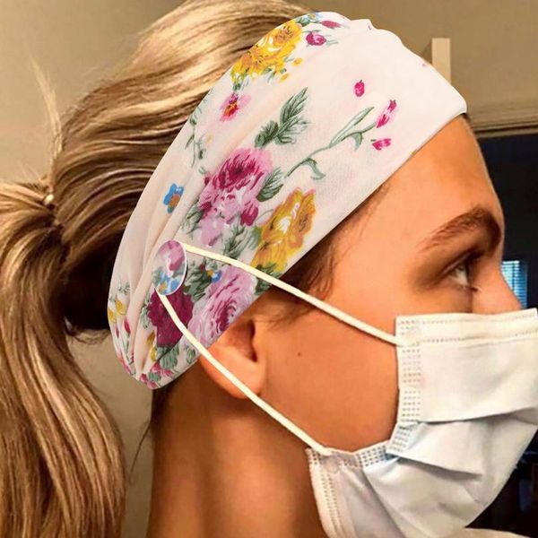 

fashion european and american floral print breathable button anti-leash mask hair band sweatband yoga sports bbyebv