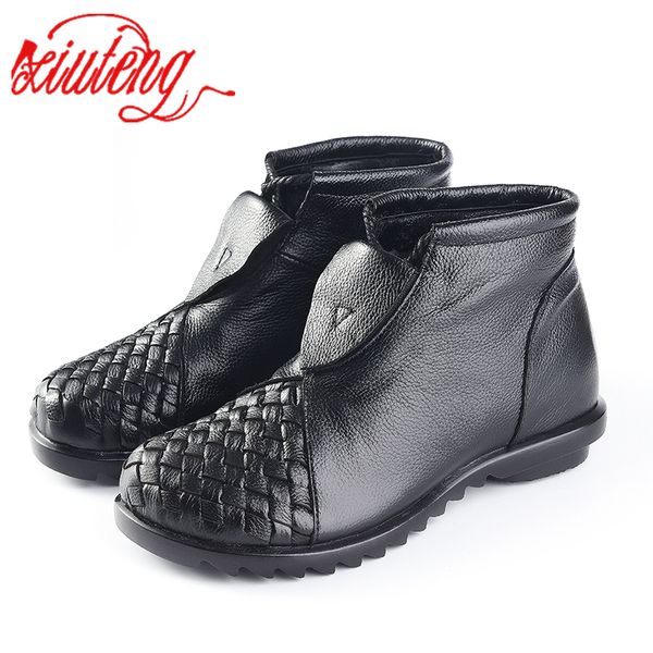 

xiuteng 2020 genuine leather women boots flat booties soft cowhide women's shoes front zip ankle boots zapatos mujer large size t200425, Black
