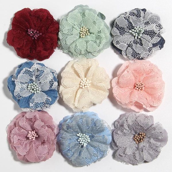 

decorative flowers & wreaths 10pcs 5.5cm 2.1" fabric artificial lace flower for hair accessories headband wedding party craft home deco