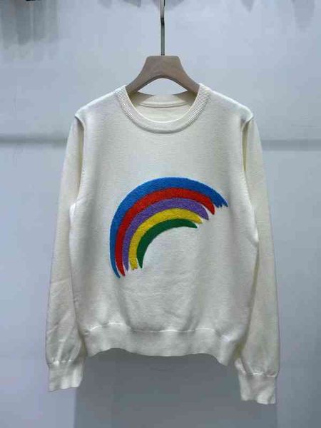 

2022 factory wholesale new autumn winter rainbow flocking pattern temperament round neck long sleeve loose short knitted sweater coat women&, White;black