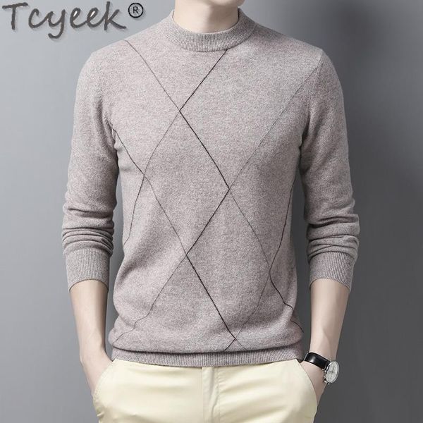 

tcyeek 100% wool winter pullover men clothing 2020 korean casual warm oversized men's sweater fashion pull homme 03, White;black