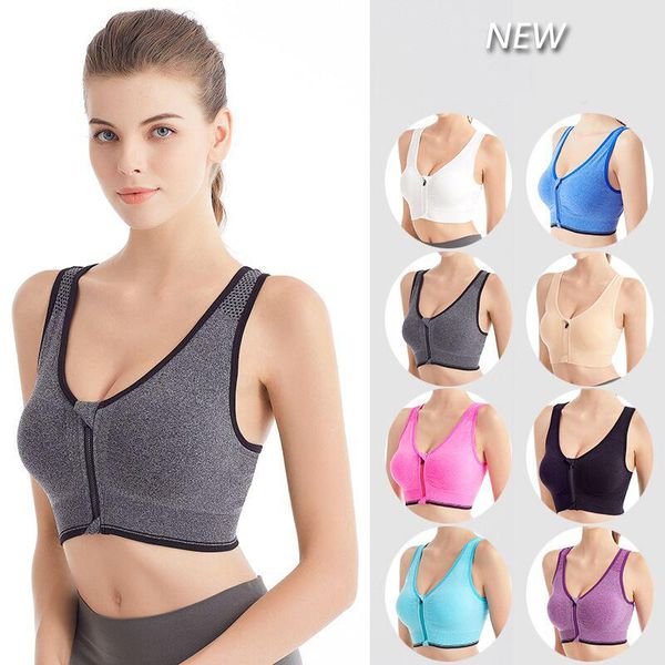 

gym clothing sports yoga bra running vest underwear women's push up brassiere sportswear fitness crop front zipper sport bras, White;black