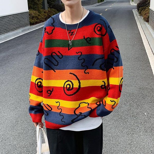 

осенью и зимний мужской корейский стиль trend ins ind ried street striped свободный повседневный модный бренд wild свитер, White;black