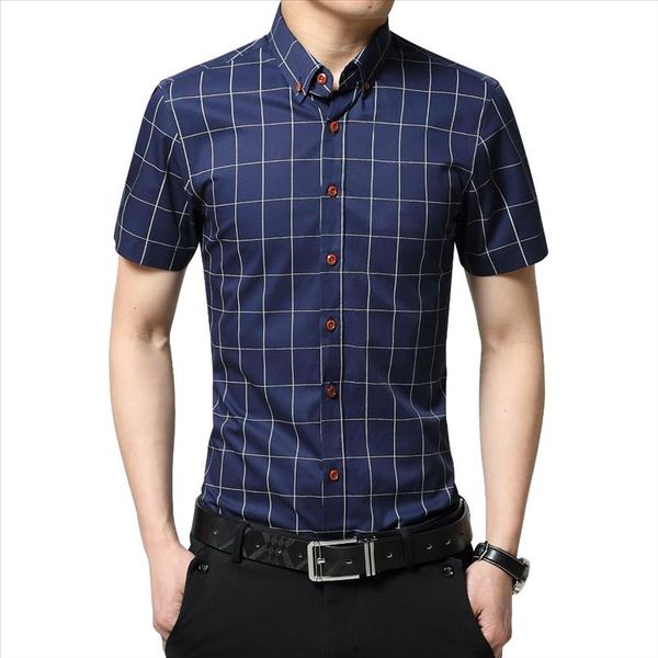 

casual plaid men shirt short sleeve shirt mens formal dress shirts cotton big size men clothing, White;black