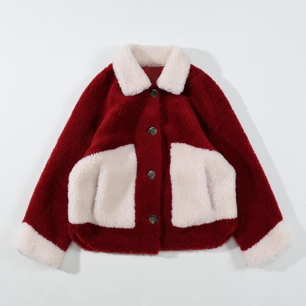 

2020 soft thickenwinter new style woven grain cashmere composite fur integrated coat female korean version of the short lamb fur1, Black